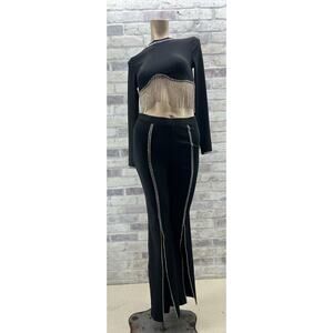 BANJUL Women's Black Rhinestone & Jeweled Pant‎ & Top set Size S